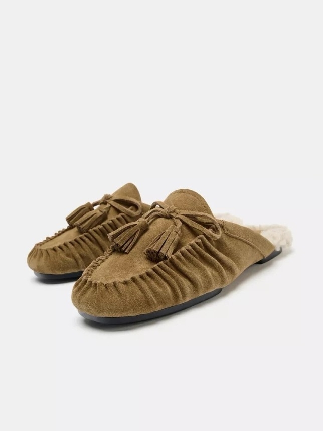 Zara Tan Suede Tassel Moccasin Mule